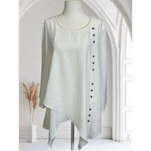 Asymmetrical Size M Womens White Tunic Blouse With Button Detail By Radzoli